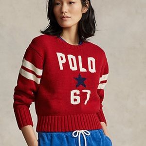 NWT Polo Ball Intarsia-Knit Cotton Jumper